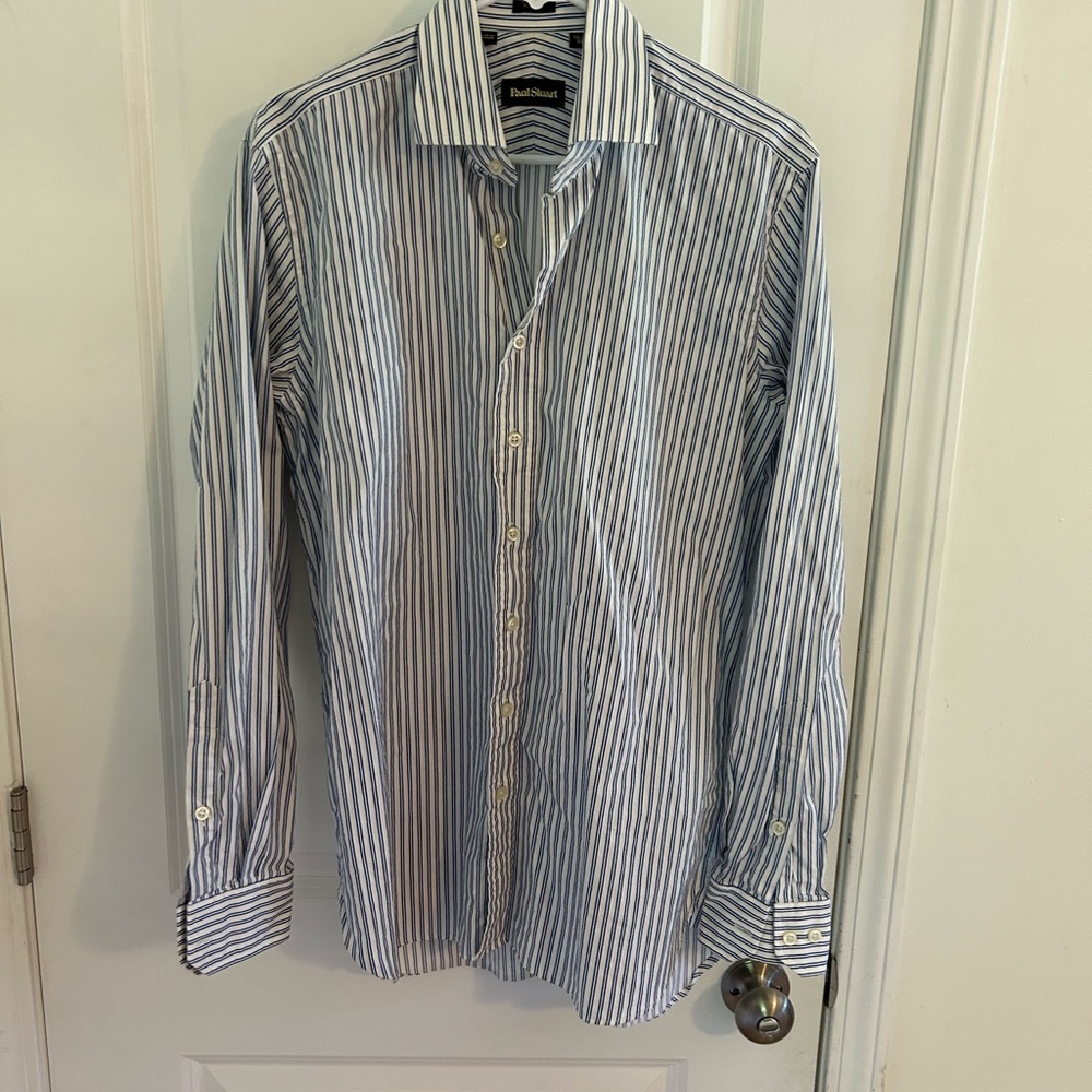 Paul Stuart Blue Striped Men's Dress Shirt